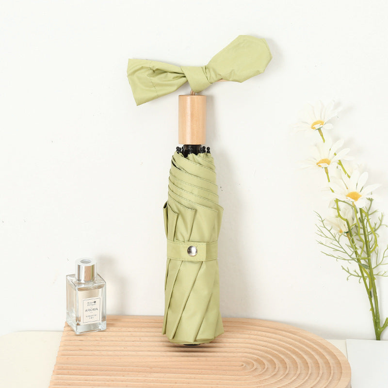 Damen Eleganter Falt-Regenschirm mit Holzgriff Luvikno