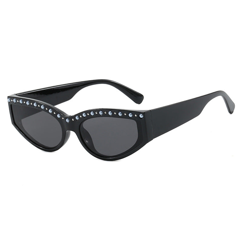 Dame Cat-Eye solbriller med glitrende rhinestones og dyremønster Luvikno