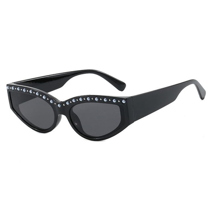 Dame Cat-Eye solbriller med glitrende rhinestones og dyremønster Luvikno