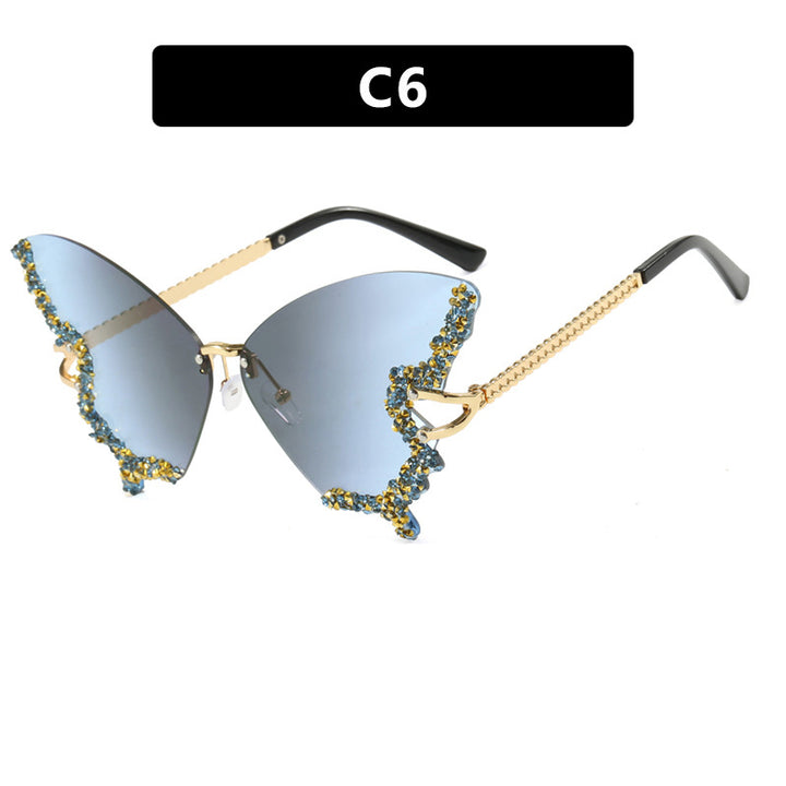 Dame stor Cat-Eye solbriller med glitrende strassdekorasjon og elegant ramme Luvikno