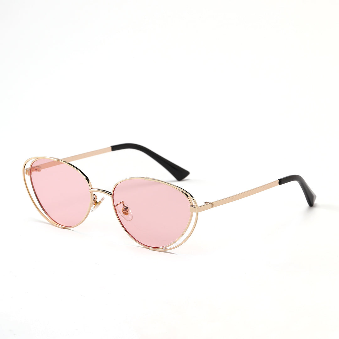 Dame geometrisk solbrille med rødt glass og elegant metallramme Luvikno
