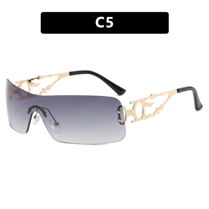 Dame futuristisk Shield-solbrille med unik ramme Luvikno