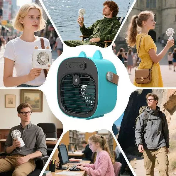 Unisex en størrelse kompakt USB oppladbar personlig tåke kjøler med justerbar gitter luftfukter og lær bæresnor Luvikno