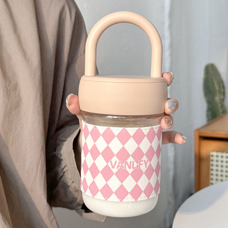 Damen Hochwertige Glas Trinkflasche mit ergonomisk håndtak Luvikno