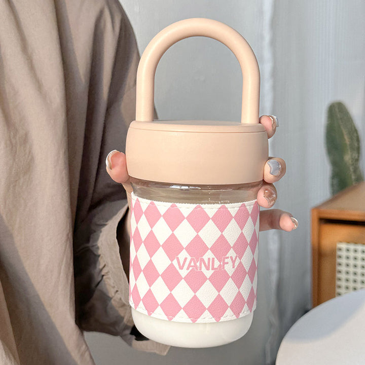 Damen Hochwertige Glas Trinkflasche mit ergonomisk håndtak Luvikno