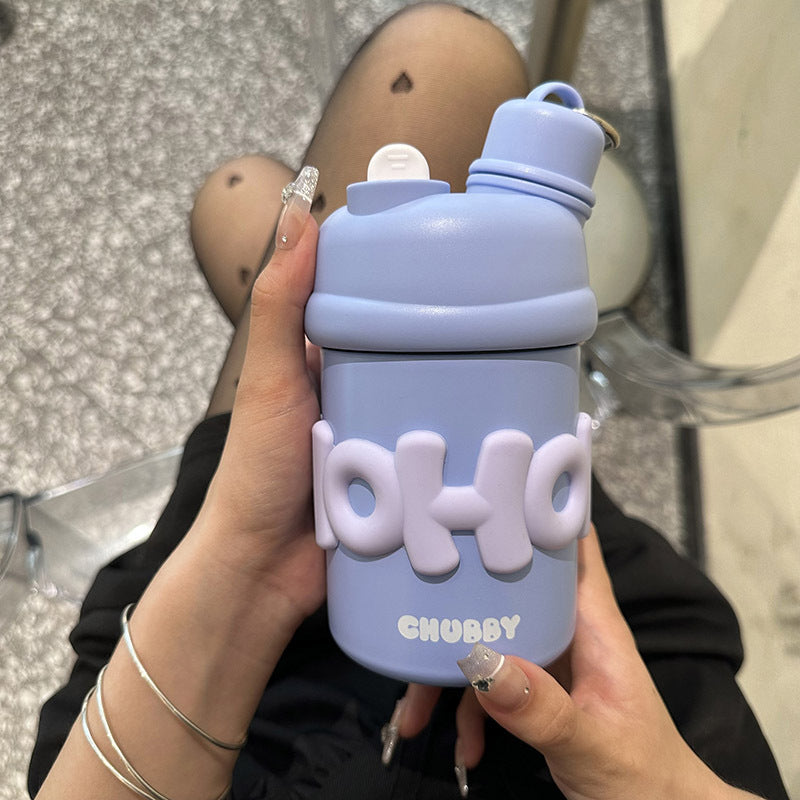 Damen isolierte Wasserflasche mit ergonomischem Tragegriff und fröhlichem Motiv Luvikno