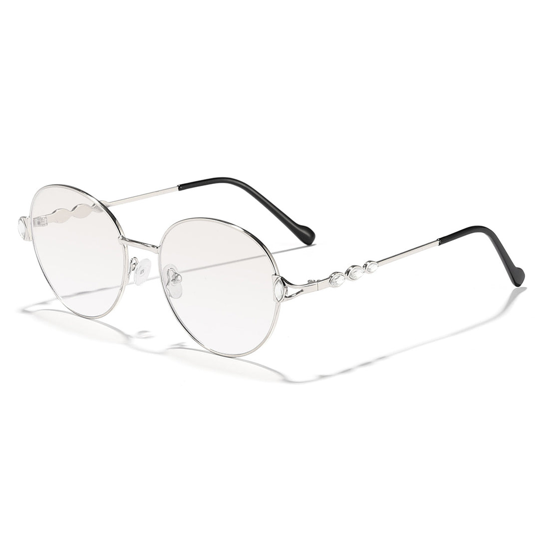 Dame rund solbrille med elegant metallramme og speilvendte glass Luvikno