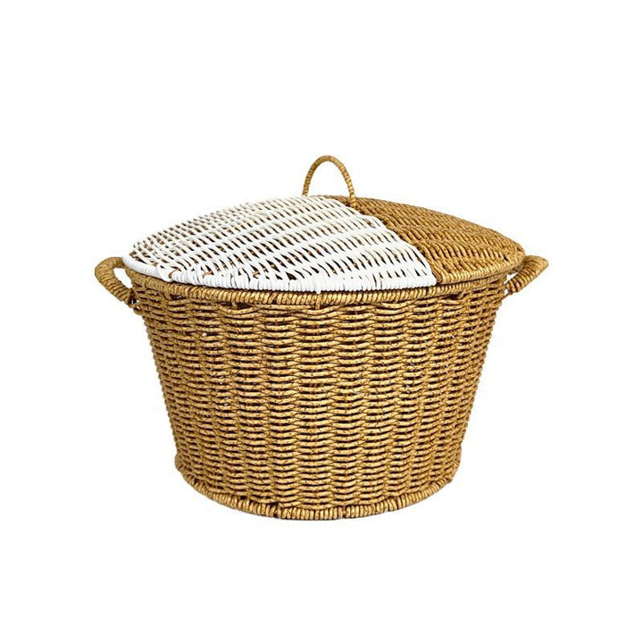 Dame Rattan kurv med lokk og trendy håndtak Luvikno
