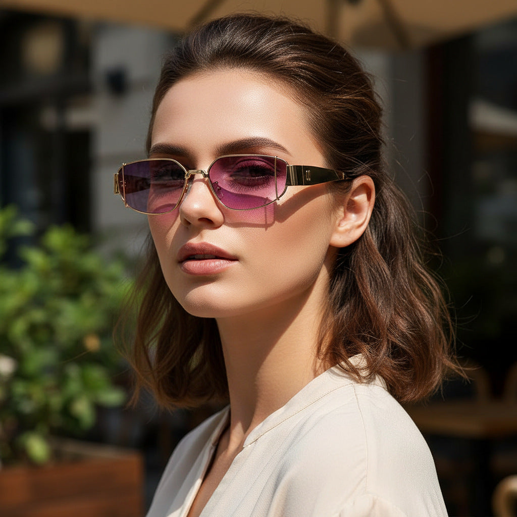 Dame designer solbrille i moderne, kantete stil Luvikno