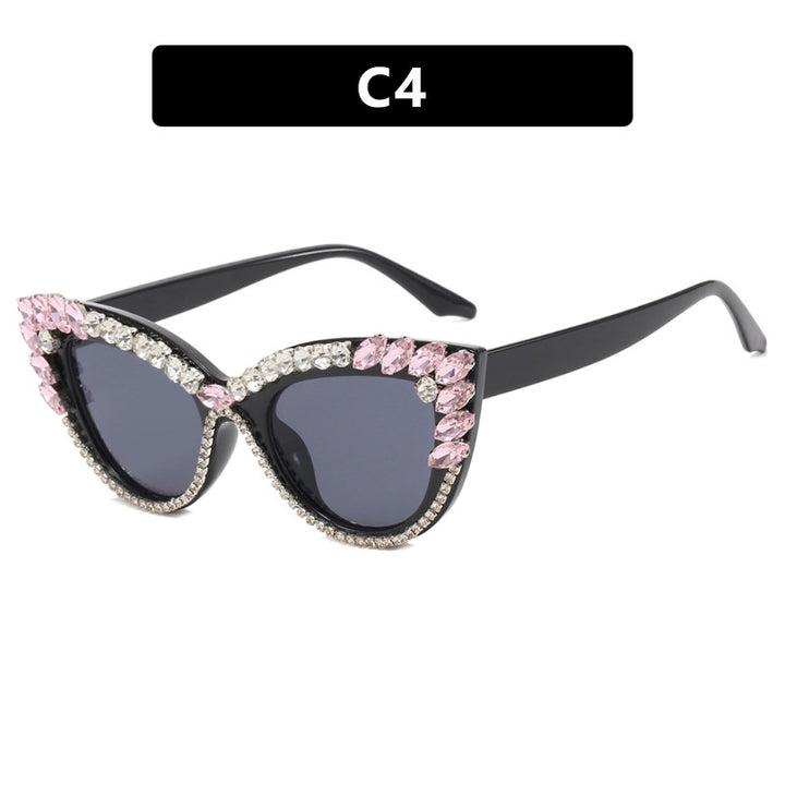 Damer ekstravagante Cat-Eye solbriller med glitrende rhinestones Luvikno