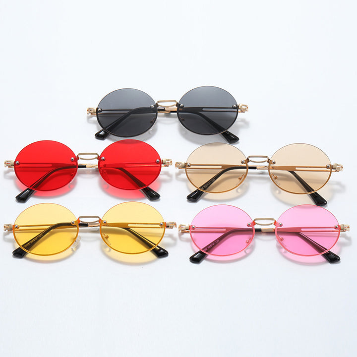 Dame rund solbrille med fin metallramme Luvikno