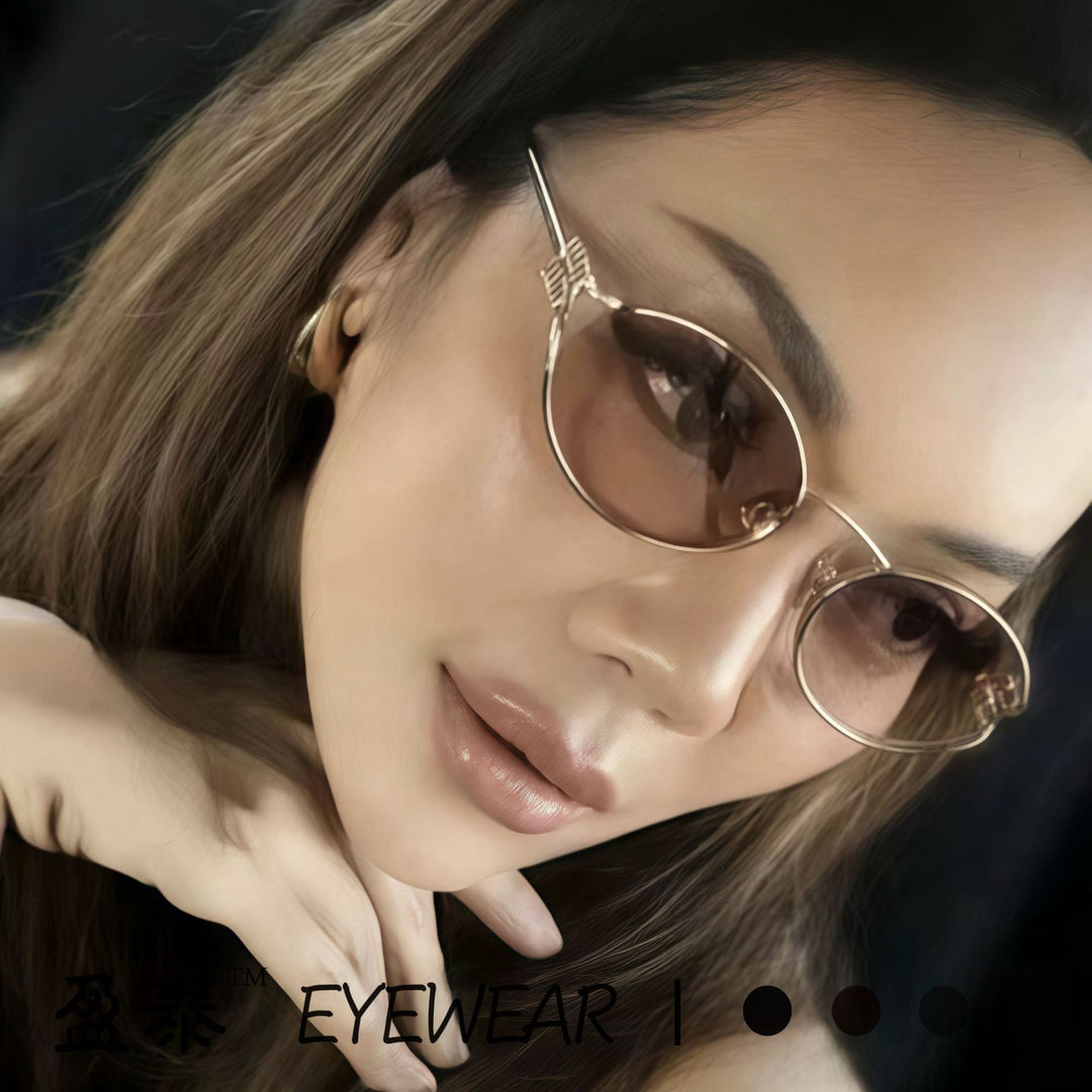 Dame elegant Cat-Eye solbriller med fin metallramme Luvikno