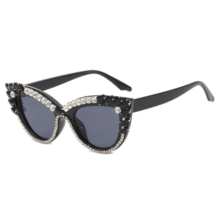 Damer ekstravagante Cat-Eye solbriller med glitrende rhinestones Luvikno