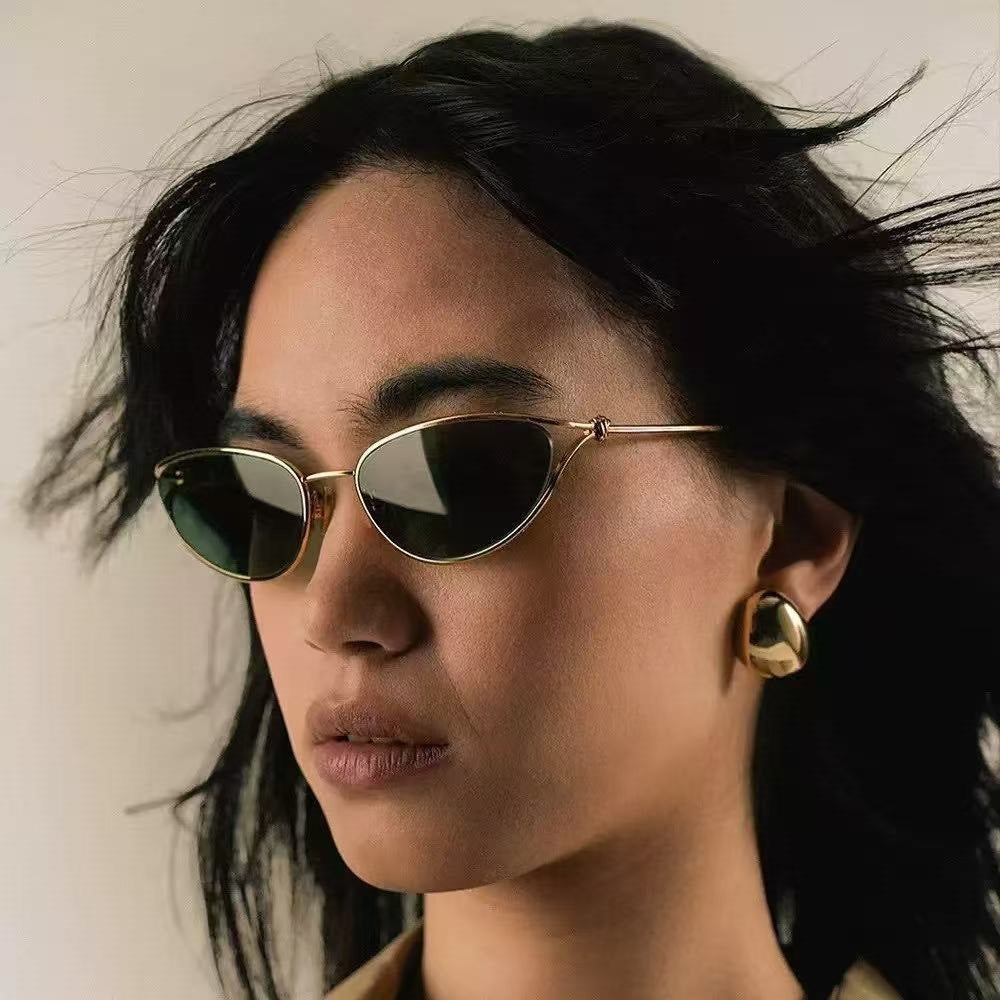 Dame Cat-Eye solbriller med elegant gullramme og polarisert glass Luvikno