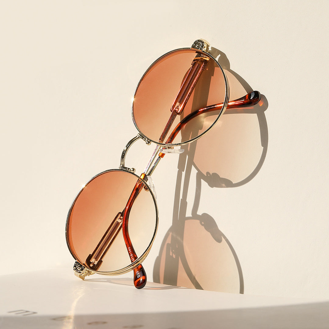 Dame rund Vintage-solbrille med eksklusiv metallramme Luvikno