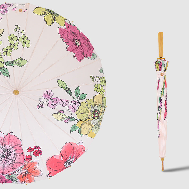 Kvinnens sammenleggbare solskjermparaply med kunstnerisk design Luvikno