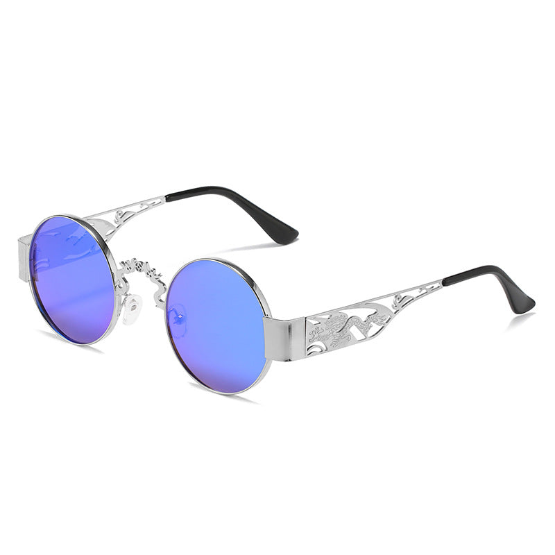 Dame kunstnerisk rundt solbrille med elegant filigranramme Luvikno