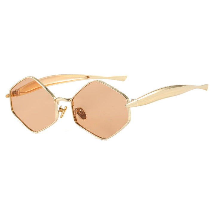 Dame hexagonal solbrille med elegant metallramme og UV-beskyttelse Luvikno