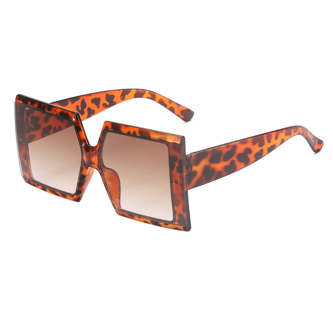 Dame oversized solbriller med trendy leopardmønstret Luvikno