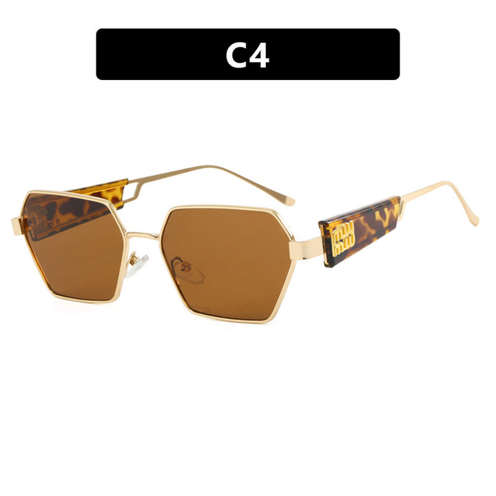 Dame heksagonal solbrille med elegant metallramme og beskyttende glass Luvikno