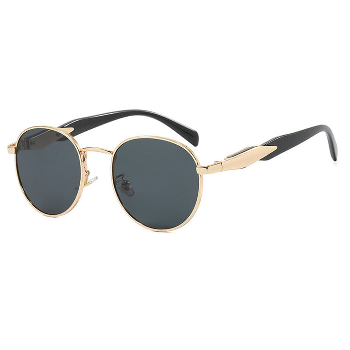 Dame rund solbrille med elegant, gullramme og UV-beskyttelse Luvikno