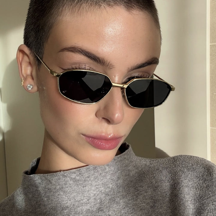 Damer geometriske solbriller med beskyttende UV-filter og minimalistisk metallramme Luvikno