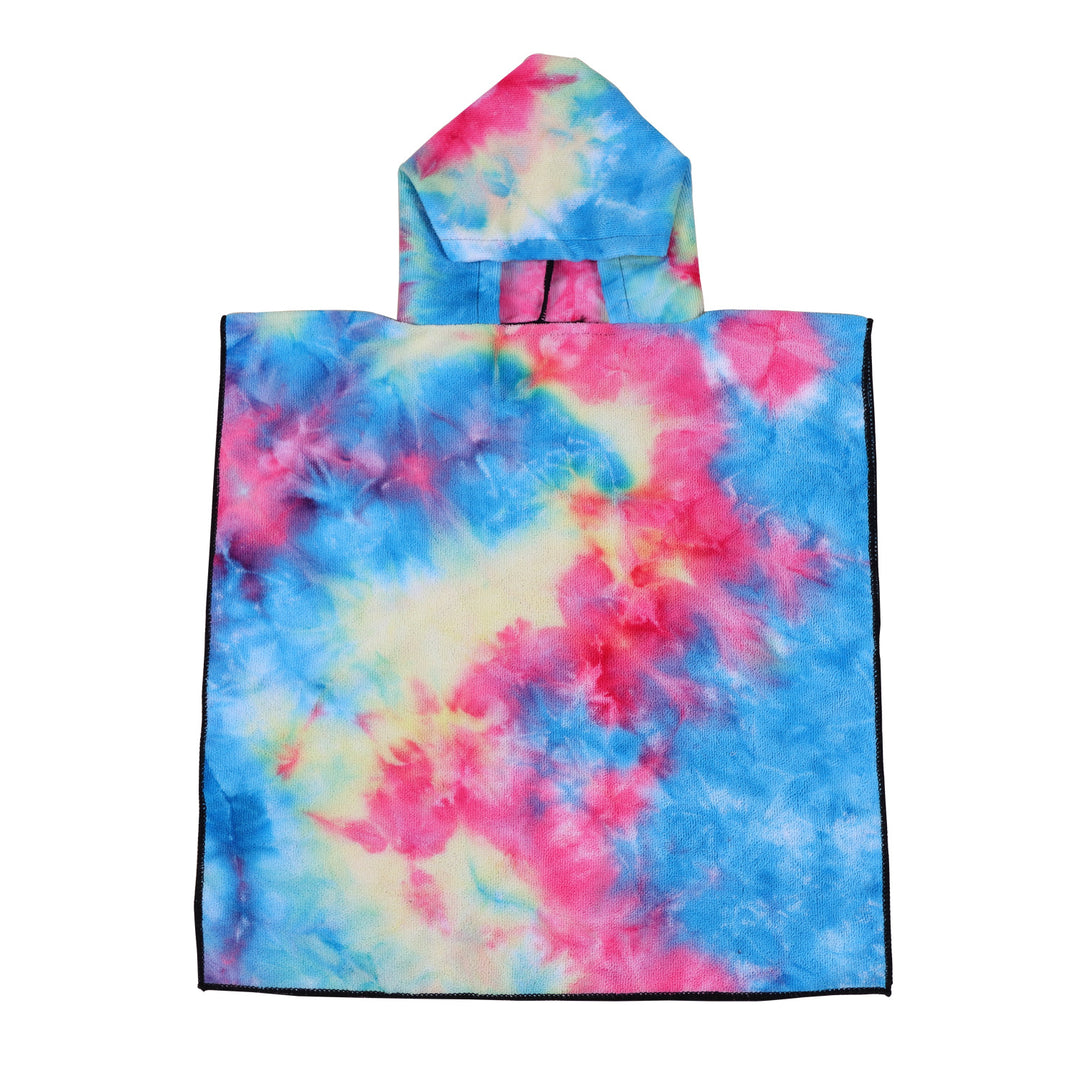 Dame Fleece-Poncho med hette og fargerikt tie-dye-design Luvikno