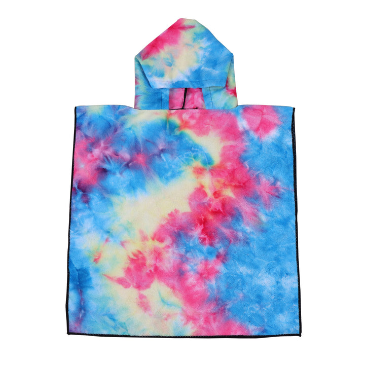 Dame Fleece-Poncho med hette og fargerikt tie-dye-design Luvikno