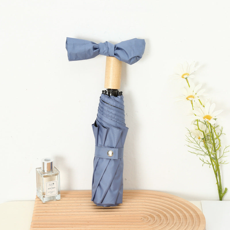 Damen Eleganter Falt-Regenschirm mit Holzgriff Luvikno