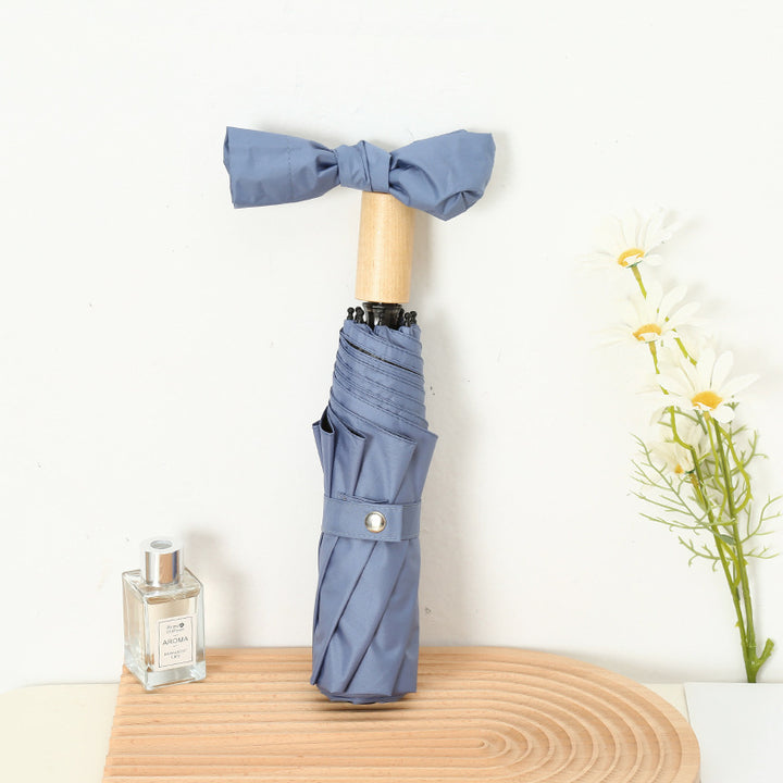Damen Eleganter Falt-Regenschirm mit Holzgriff Luvikno