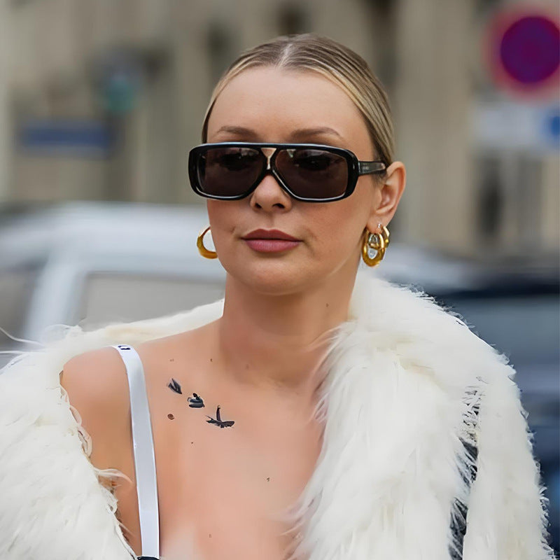 Dame modische oversized solbrille med bred ramme og beskyttende glass Luvikno