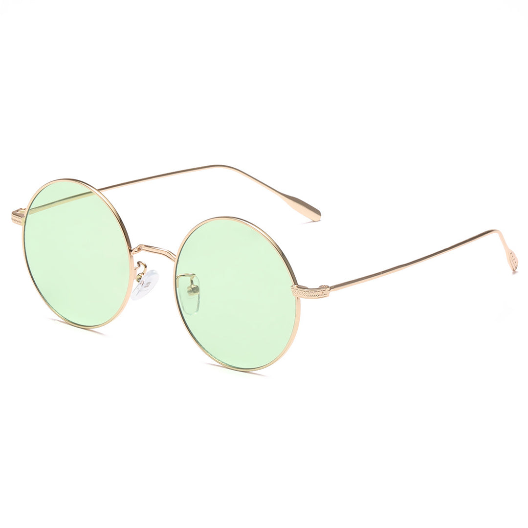 Dame rund solbrille med elegant metallramme og polarisert glass Luvikno