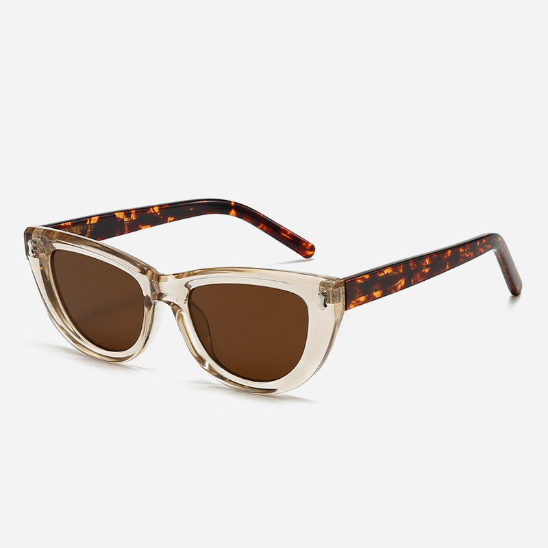 Dame Cat-Eye solbriller med transparent ramme og brune linser Luvikno
