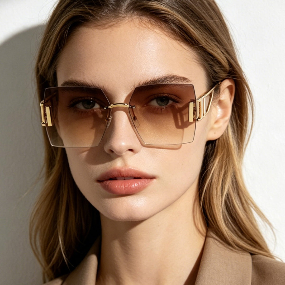 Dame kvadratisk solbrille med luksuriøs metallramme Luvikno