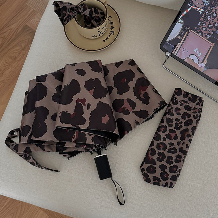 Dame sammenleggbar paraply i moderne leopardmønster Luvikno