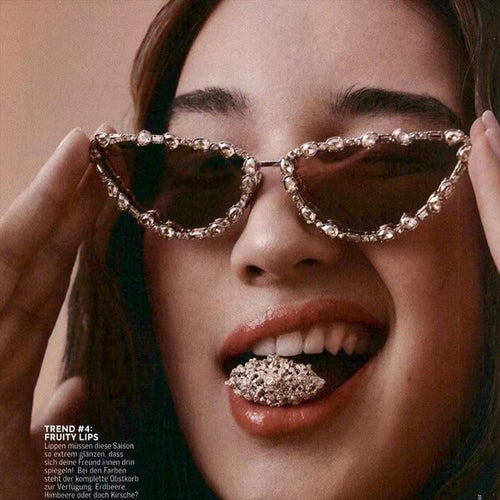 Dame Glamourøs Cat-Eye Solbrille med glitrende Strassdetaljer Luvikno