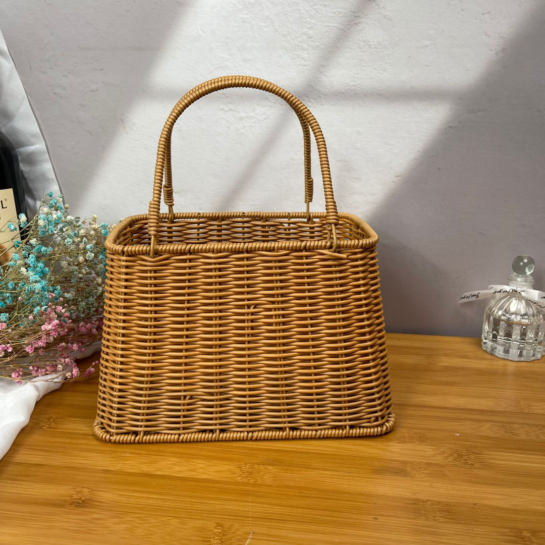 Dame stilige Rattan-beholder med perlehåndtak Luvikno