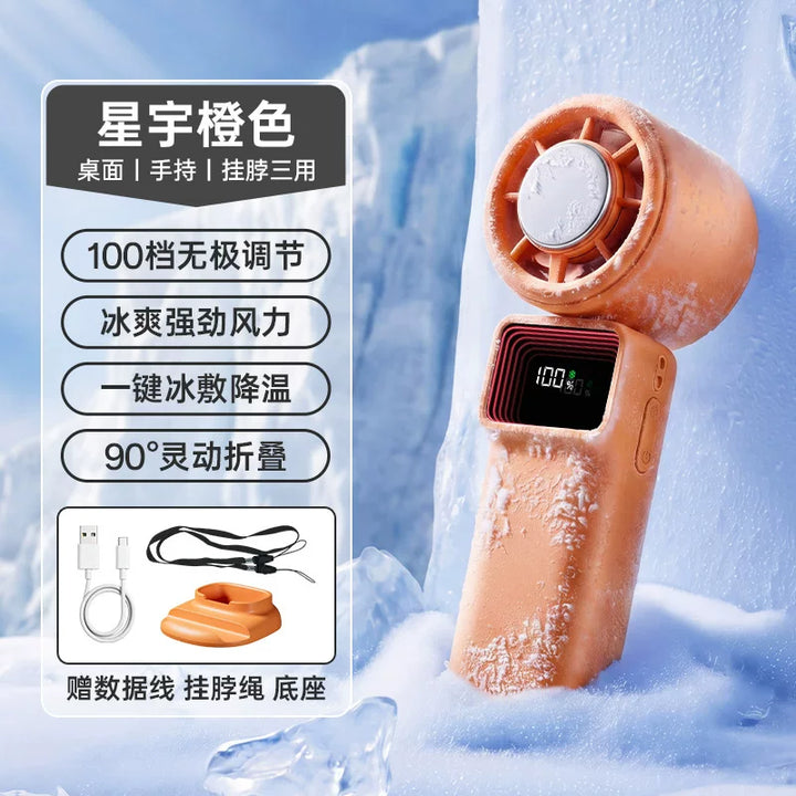 Unisex en størrelse kompakt bærbar sammenleggbart kjøleventilator med digitalt LED-display, trinnløs hastighetsregulering, én-knapps kjølemode, USB-C-lading og bordbasis Luvikno