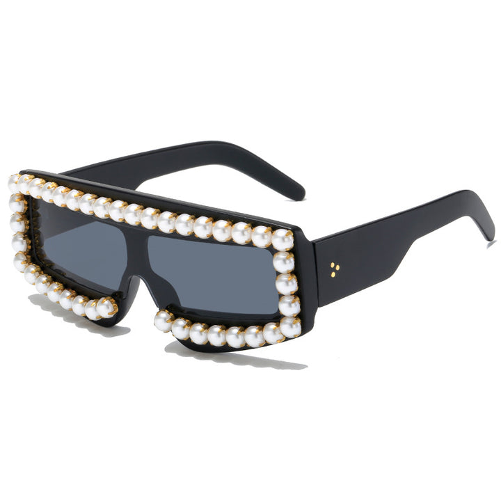 Dame moteriktig solbrille med perle-applikasjoner Luvikno