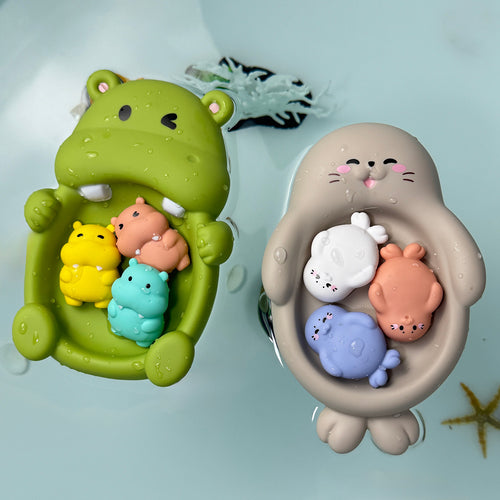 Unisex Badeglede leketøyssett med søte flodhestfigurer Luvikno