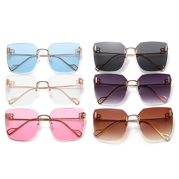 Dame elegant firkantet solbrille med gullfarget metalramme Luvikno