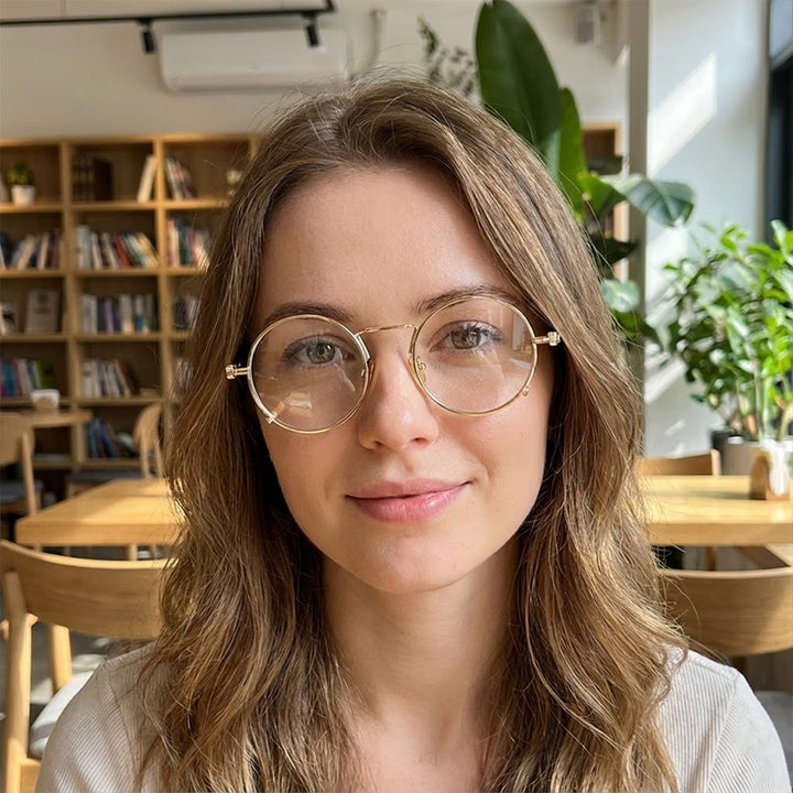 Dame Runde Metall-solbrille med speilte linser Luvikno