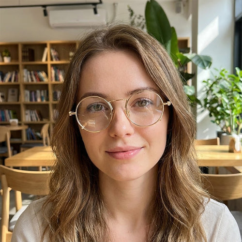 Dame Runde Metall-solbrille med speilte linser Luvikno