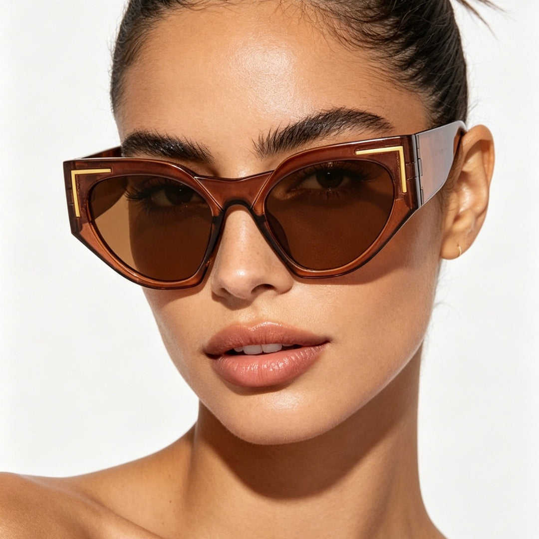 Dame kreativ Cat-Eye solbriller med transparent ramme og brune glass Luvikno