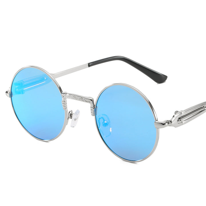 Dame rund modisk solbrille med fint metallramme Luvikno