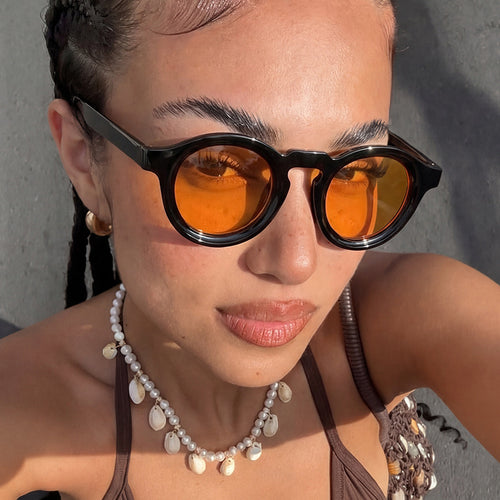 Damer fashionable runde solbriller med transparent ramme og UV-beskyttelse Luvikno