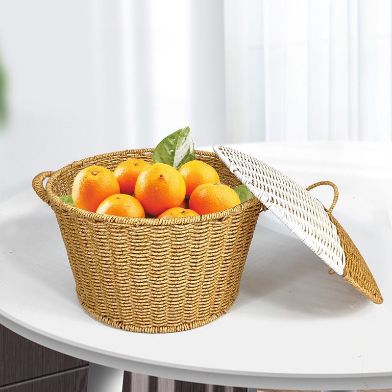 Dame Rattan kurv med lokk og trendy håndtak Luvikno