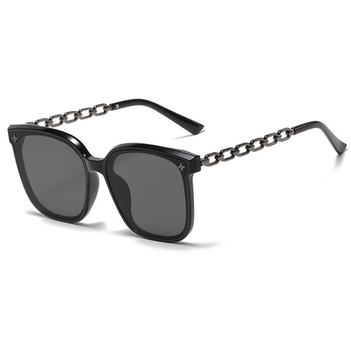 Dame ekstrastor solbrille med modig kjedeinnramming Luvikno