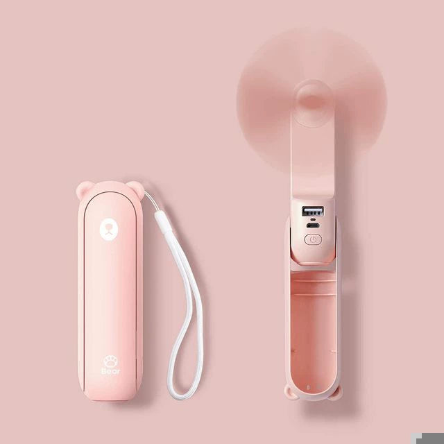Unisex en størrelse sammenleggbar oppladbar håndvifte med innebygd powerbank og doble USB-ladeporter Luvikno