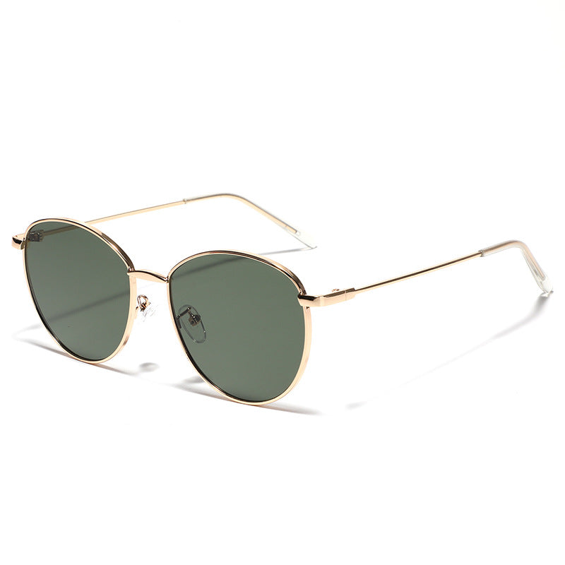 Dame rund solbrille med smal metallramme og polariserte linser Luvikno